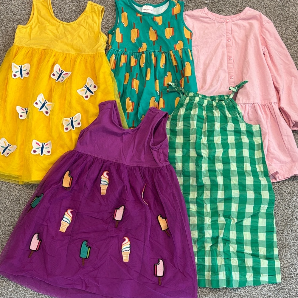 Hanna Andersson Girls' Bright Yellow, Green, Purple, Pink & Teal Dress Mix